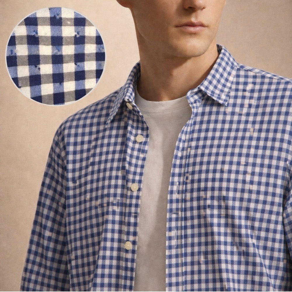 Quieti Performance Classic Blue and Brown Textured Checkered Men's Button XL